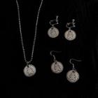 Set: Alloy Coin Pendant Necklace + Dangle Earring