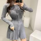 Long Sleeve Button-through Pleated Dress