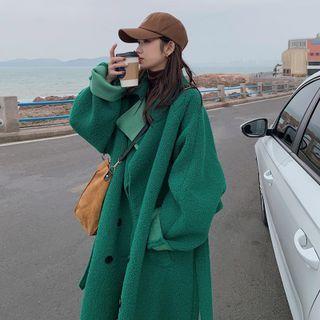 Notch Lapel Double-breasted Fleece Midi Coat