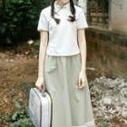 Set: Short-sleeve Embroidered Top + Skirt