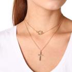 Alloy Cross Pendant Layered Necklace 1680 - Gold - One Size
