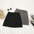 Buttoned Plain Pleated Mini Skirt