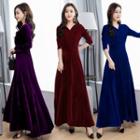 Long-sleeve Maxi A-line Velvet Dress