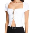 Short Sleeve Square-neck Lace-up Cropped Top