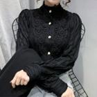 Long-sleeve Button-up Mock-neck Lace Blouse