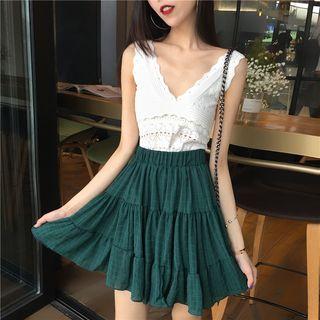 V-neck Sleeveless Knit Top / A-line Skirt
