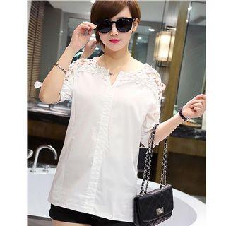 Lace Panel Elbow-sleeve Blouse
