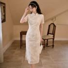 Short-sleeve Floral Slim Fit Qipao Dress