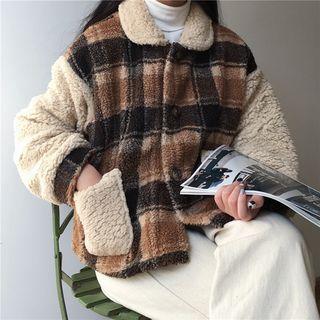 Plaid Panel Fleece Buttoned Jacket