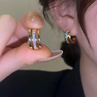 Rhinestone Faux Crystal Layered Alloy Open Hoop Earring 1 Pair - Gold - One Size