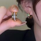 Rhinestone Faux Crystal Layered Alloy Open Hoop Earring 1 Pair - Gold - One Size