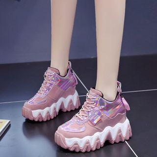 Faux Suede Panel Hidden Wedge Platform Sneakers