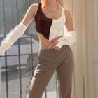 Set: Color Panel Crop Tank Top + Fingerless Gloves