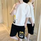 Set: Elbow-sleeve Letter Print T-shirt + Shorts