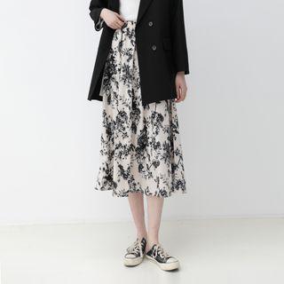 Floral Print Midi A-line Skirt Floral - White - One Size