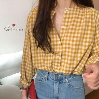 Plaid Blouse Plaid - Yellow - One Size