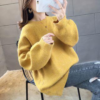 Lantern-sleeve Plain Sweater