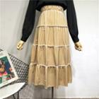 Embroidered Velvet A-line Skirt