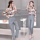 Set: Print Long-sleeve Blouse + Pants