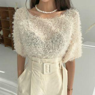 Short-sleeve Fuzzy Sweater