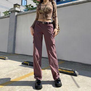 Plain Low-rise Straight Leg Pants