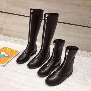 Zip-front Faux-leather Short Boots / Mid-calf Boots / Tall Boots