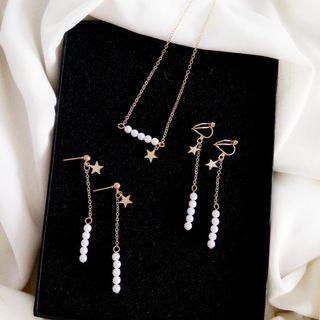 Faux Pearl Star Drop Earring / Clip-on Earring / Necklace