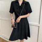 Short-sleeve Lace-up Sheath Dress Black - One Size