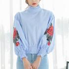 Embroidered Balloon-sleeve Top