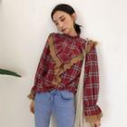 Plaid Frill Trim Long-sleeve Blouse