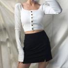 Long-sleeve Buttoned Cropped Top