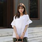 Batwing-sleeve Lace-trim T-shirt