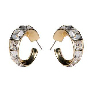 Faux Crystal Open Hoop Earring 1 Pair - As Shown In Figure - One Size
