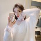 Lace See-through Long-sleeve Top / V-neck Loose-fit Sweater