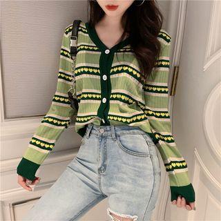 Striped Cardigan Heart - Green - One Size