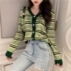 Striped Cardigan Heart - Green - One Size