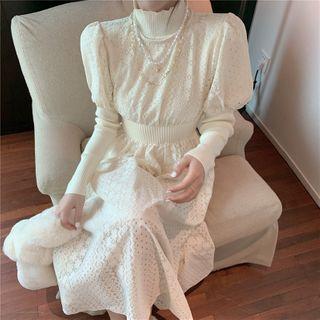 Lace Midi A-line Dress / Long-sleeve Top