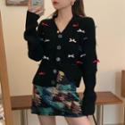 Printed Mini A-line Skirt / Cardigan