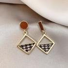 Non-matching Houndstooth Drop Earring 1 Pair - Houndstooth - Black & White - One Size