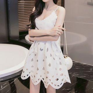 Scallop Trim Cutout A-line Dress