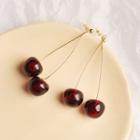 Cherry Dangle Earring 1 Pair - 925 Silver Steel - Dark Red Cherry - Gold - One Size