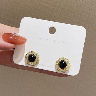 Flower Bead Earring 1 Pair - E2996 - Gold & Black - One Size