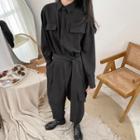 Long-sleeve Jumpsuit Black - One Size