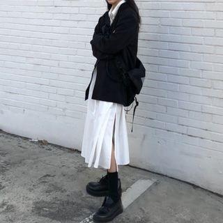 Single-breasted Blazer / Long-sleeve Midi A-line Shirt Dress