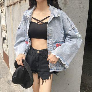 Embroidered Ripped Denim Jacket