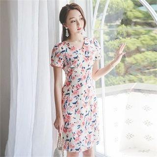 V-neck Floral Print Sheath Dress