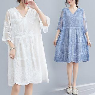 Lace V-neck Semi Sleeve Dress