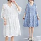 Lace V-neck Semi Sleeve Dress