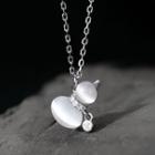 925 Sterling Silver Cat Eye Stone Gourd Pendant Necklace 1 Pair - S925 Silver Necklace - Silver - One Size