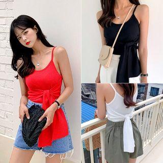 Sleeveless Tie-waist Ribbed Top